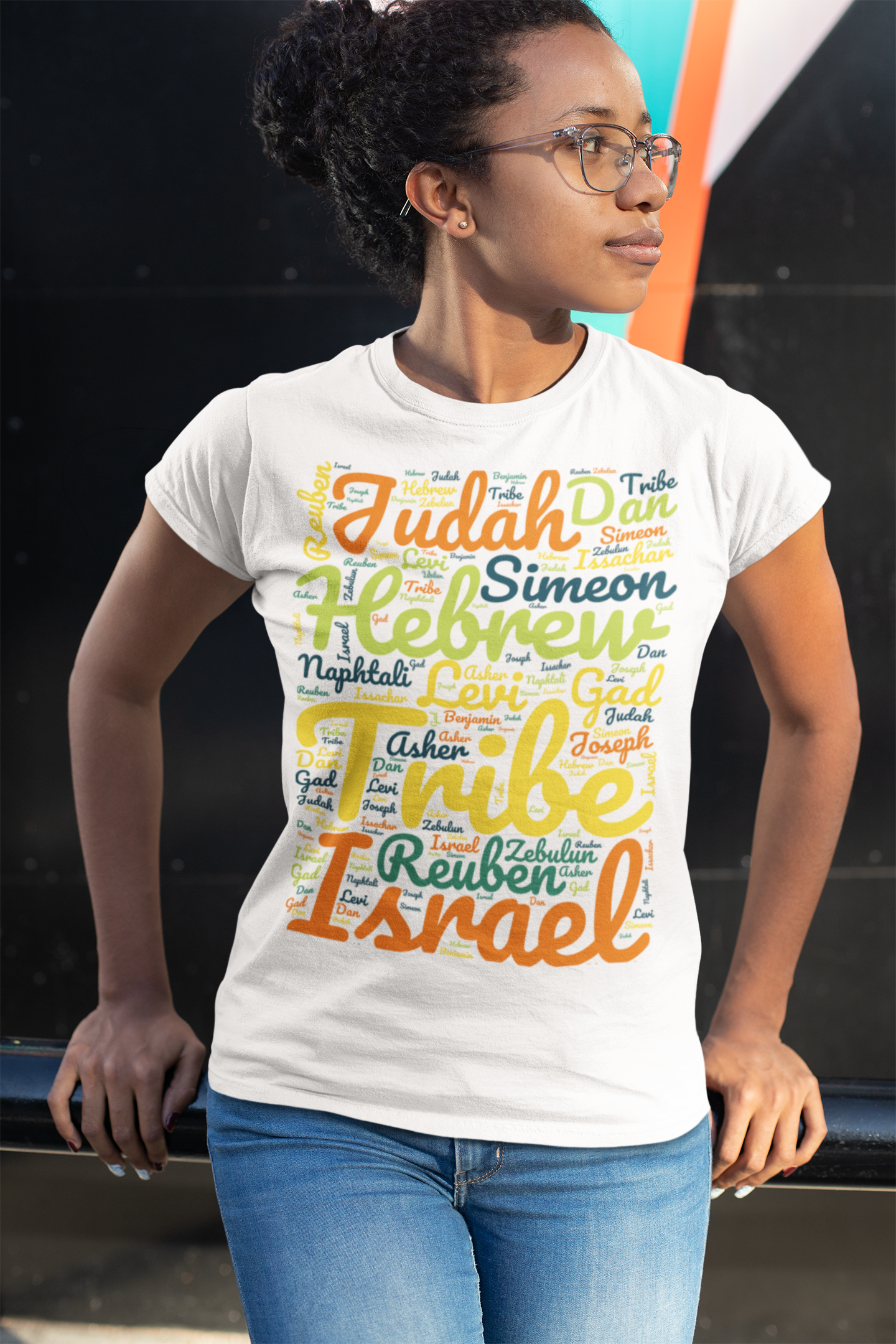 woman wearing tee that reads-Tribes of Israel -tshirt gift for Christians, Hebrew gift tee, Israelite tshirt, 12 tribes shirt ,