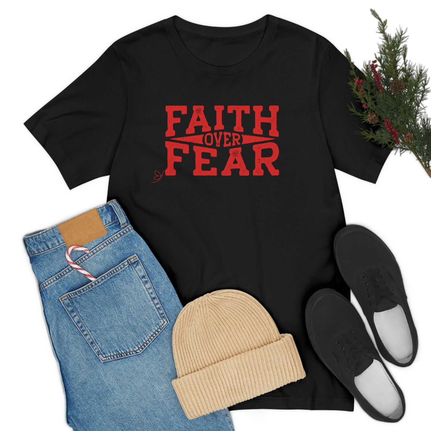 Faith over Fear (red) inspirational tshirt, Christian gift tee, motivational graphic tee, Bible tee, heart health tee