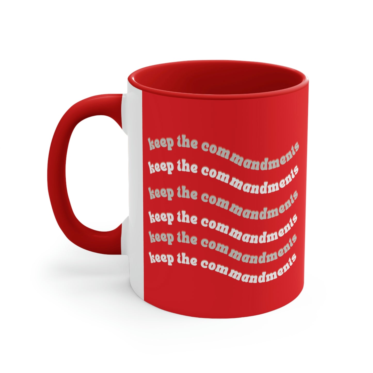 red and white mug reads Keep the Commandments, *** See Matching Tee and Mousepad, Royal Law mug, Bible gift, Tea gift mug, 