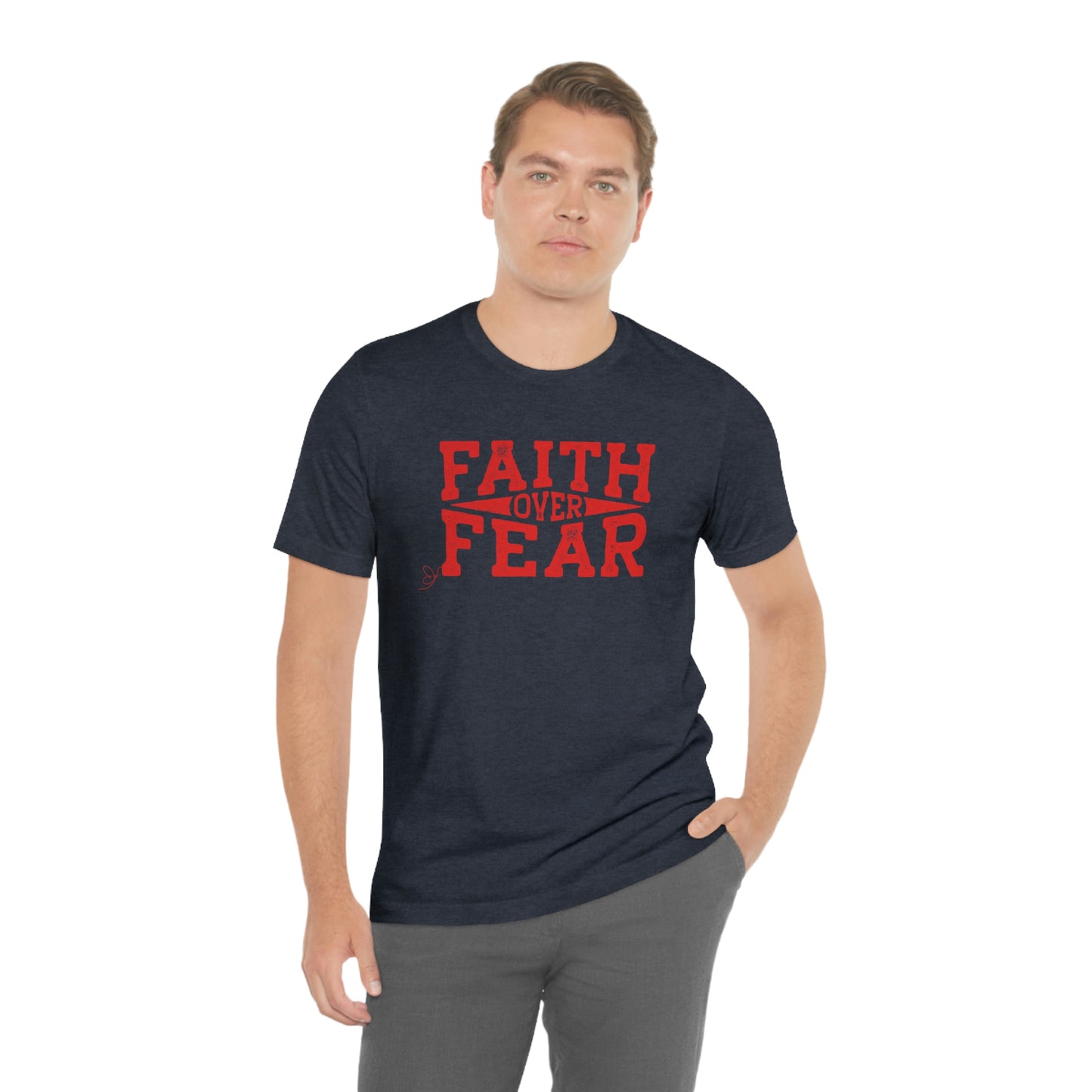 Faith over Fear (red) inspirational tshirt, Christian gift tee, motivational graphic tee, Bible tee, heart health tee