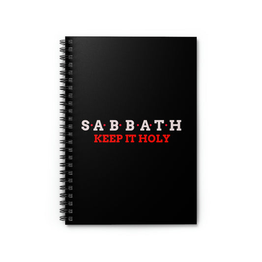 black notebook reading "Sabbath-Keep It Holy" ** See Matching Tee, Mousepad, Mug, Christian gift for Bible study, Day of rest prayer journal, therapy dairy, Gratitude Bible believers notebook, Bible study tool, Scripture verse journal.