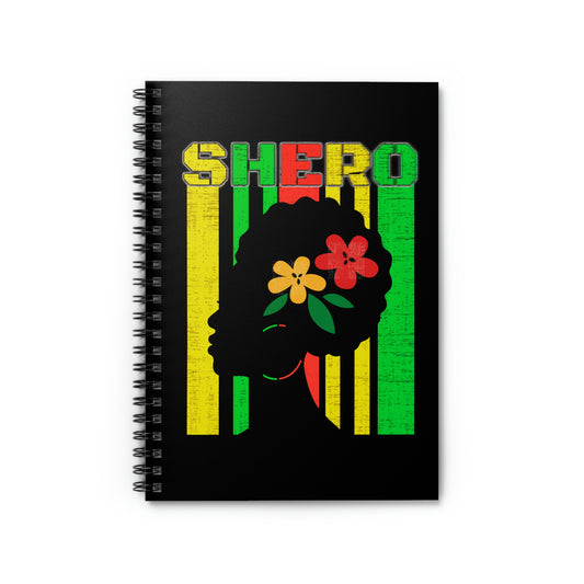 colorful notebook with black background, reads "SHERO", Natural hair stylist journal notebook, graphic of woan with afro, hoop earrings, and flowers in hair, *** See Matching Tee, Mug, Tote, and Mousepad, multiple color choices for this book, gift for Bible study note taking, Inspirational daily journal, Affirmations notebook, Christian gift, doodling book for students, Cosmetology student gift notebook, gift for hair stylist, salon desk office decor. Motivational notebook for poems.