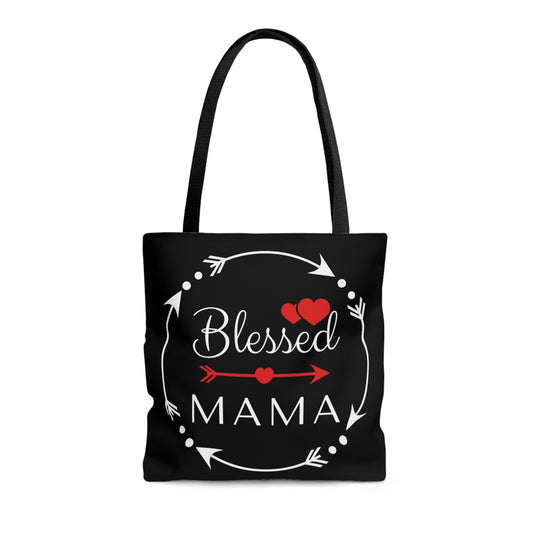 cute religious  tote bag, black with white letters and a red heart, *** See Matching Tee, Mug and Mousepad, gift for new mom, Mother's day gift tote bag, pet mama gift bag, Bible student tote, Church tote bag. This is a practical, high-quality all over print,  Tote Bag with comfort and style.