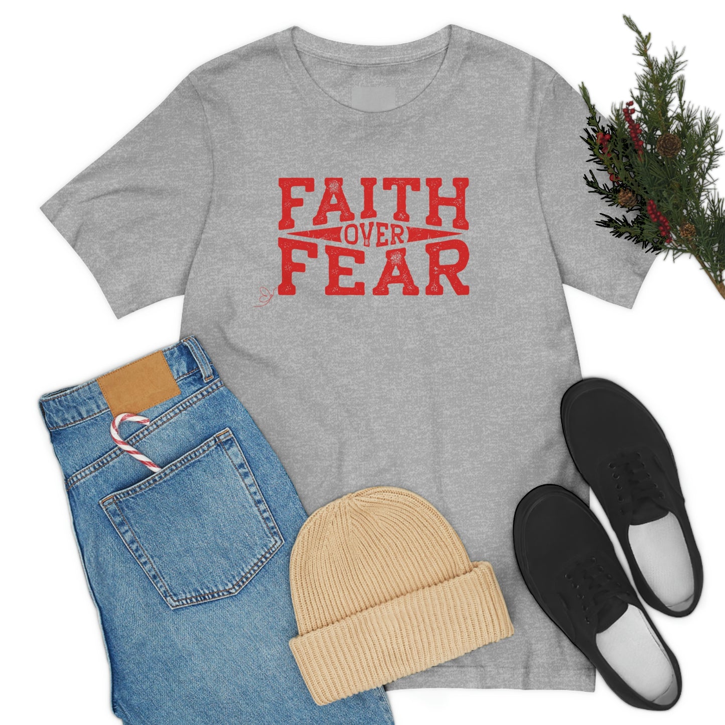 Faith over Fear (red) inspirational tshirt, Christian gift tee, motivational graphic tee, Bible tee, heart health tee