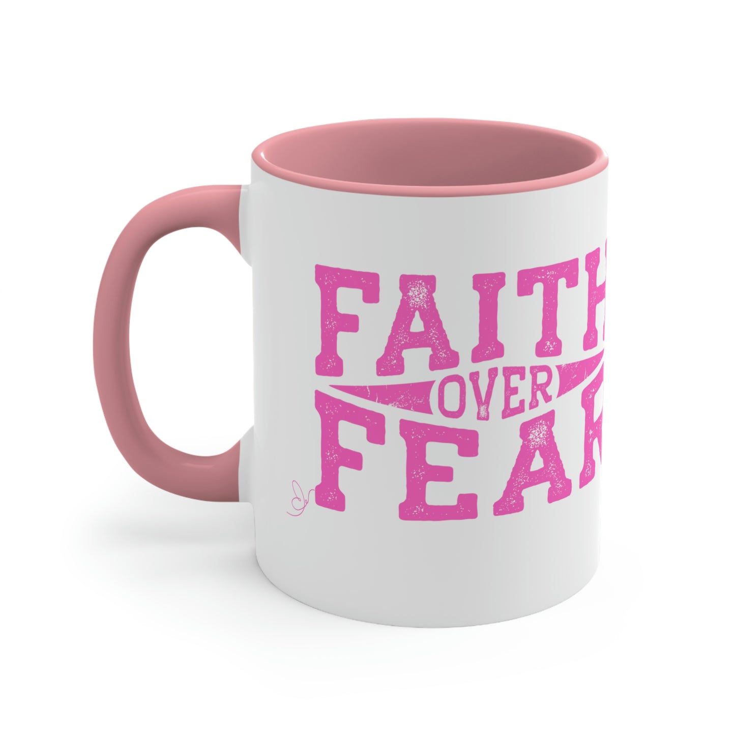 coffee mug reads faith over fear, pink and white, *** See Matching Tee, gift for friend, Inspirational mug,