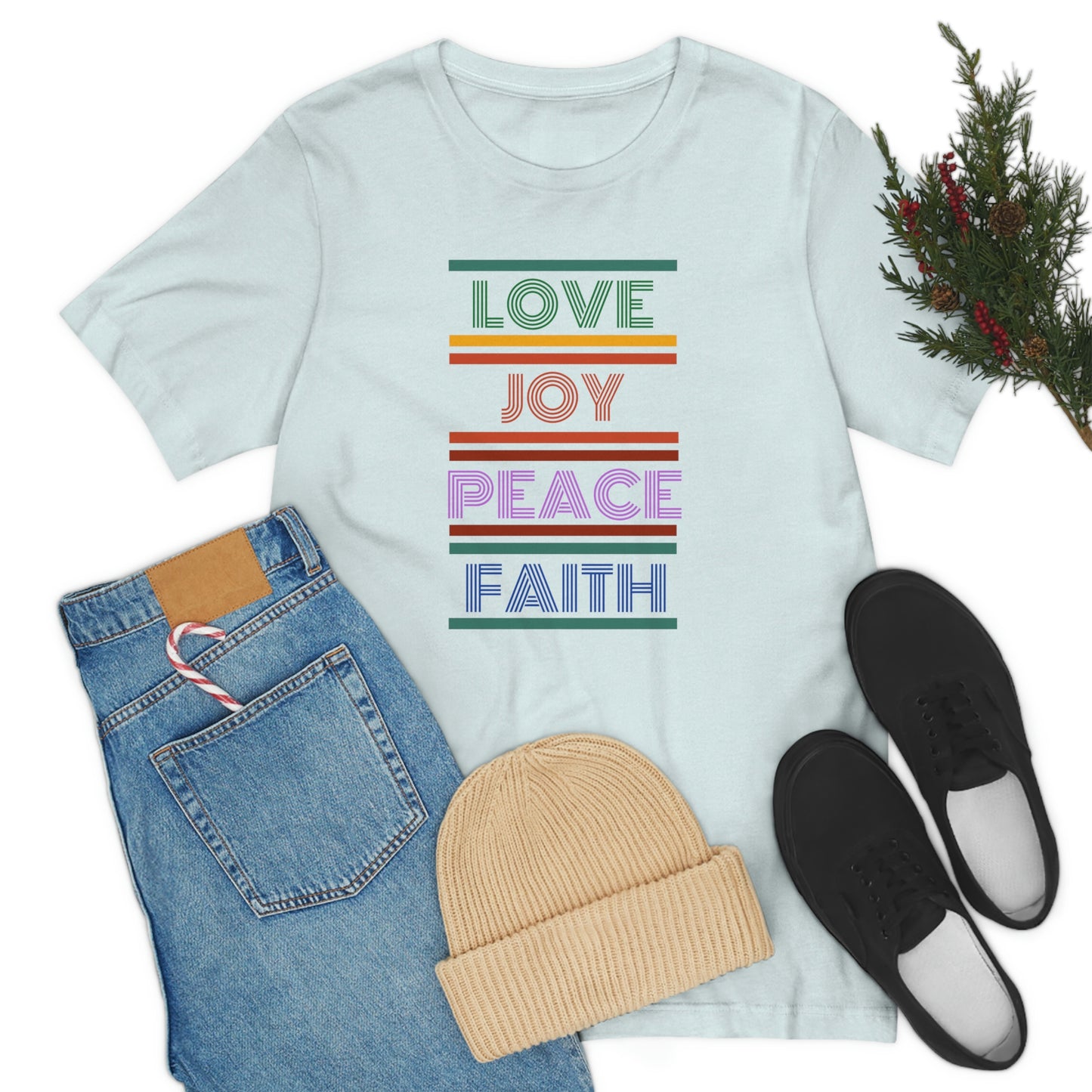 Love Joy Peace Faith tee, Christian gift, Peace tshirt, Joy tee gift, gift for teacher, faith tee, Inspirational gift, motivational t-shirt