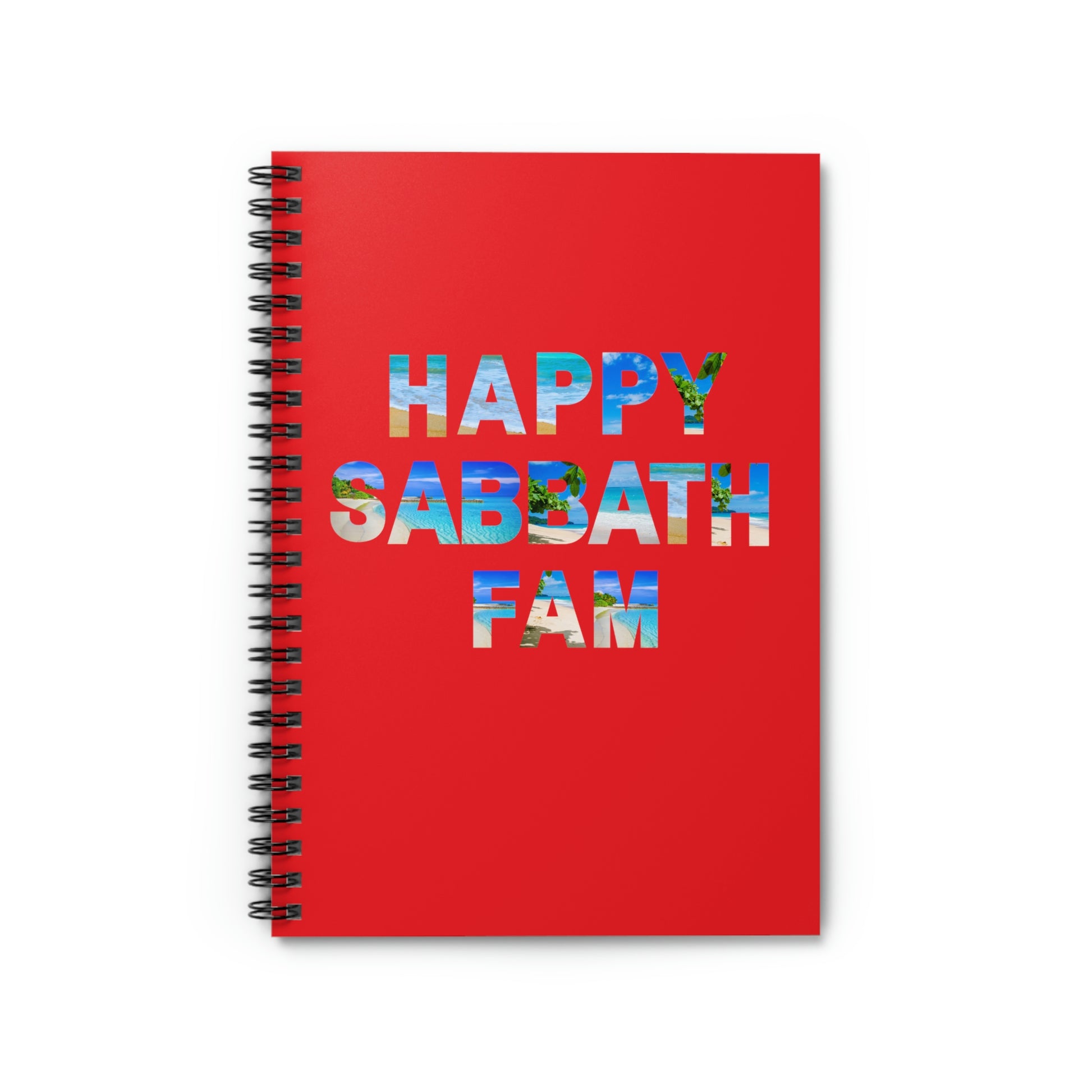 red notebook reads "Happy Sabbath Fam" ** See Matching Tee, Mug and Notebook, Sabbath dairy, Christian note taking journal, Feast dairy, Faith Scripture gift, gift for him or her, Gratitude journal, Bible 4th Commandments notebook, 7th Day Bible gift. 