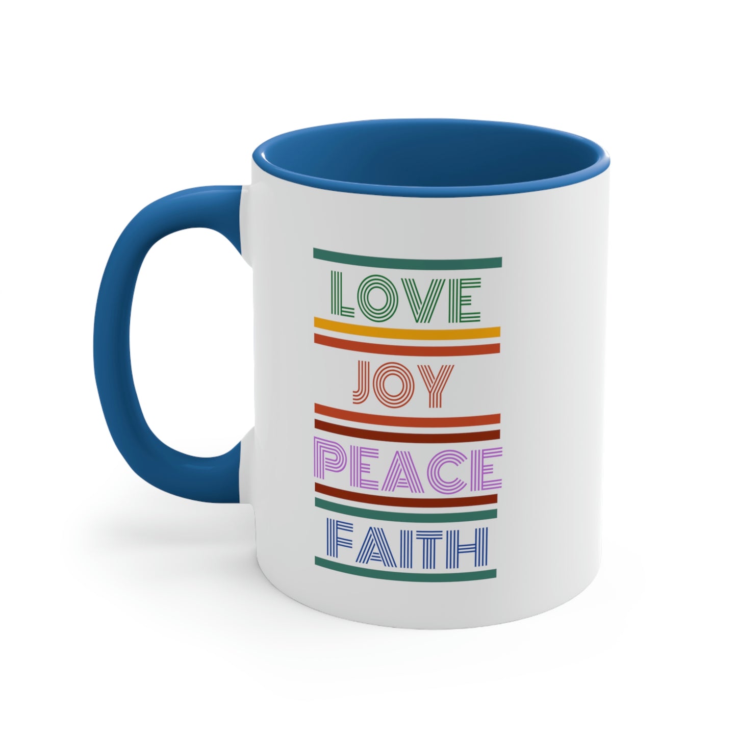 Christian Coffee Mug- Love Joy Peace Faith, Inspirational tea mug gift, religious coffee drinker mug, gift for pastor, faith mug