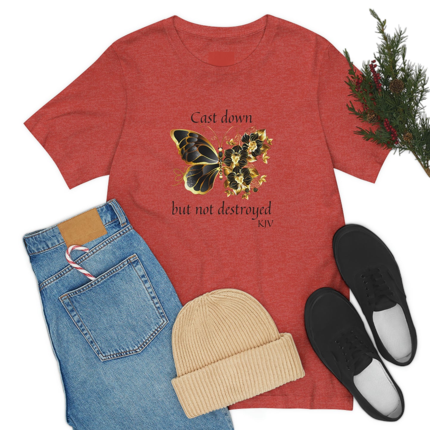 Cast down, but not Destroyed Christian women's tshirt , butterfly lovers tee, mental health tshirt, self love t-shirt, Bible gift, Jesus shirt, faith tee