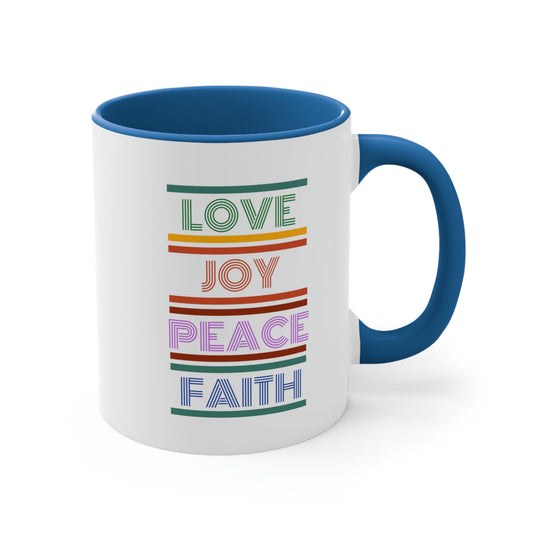 Christian Coffee Mug- Love Joy Peace Faith, Inspirational tea mug gift, religious coffee drinker mug, gift for pastor, faith mug