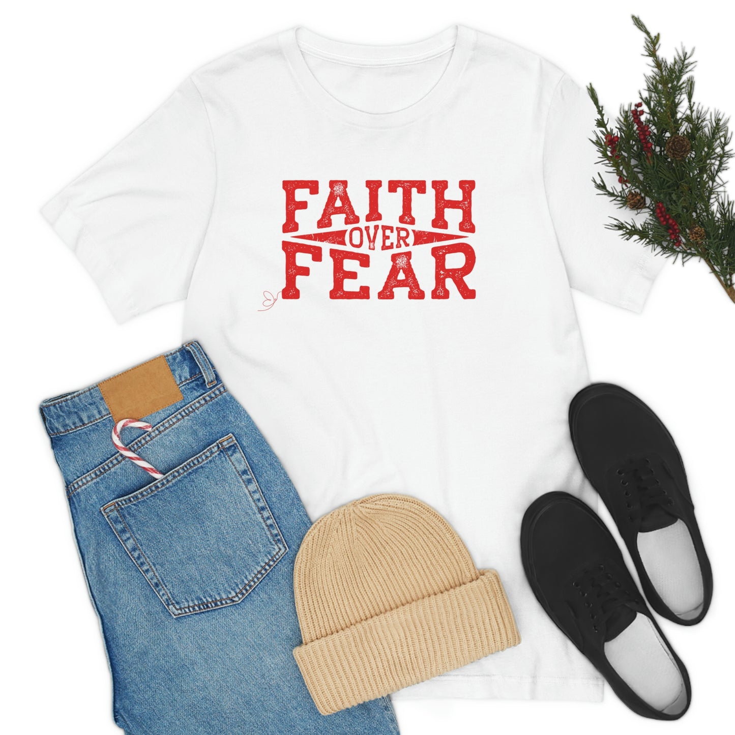 Faith over Fear (red) inspirational tshirt, Christian gift tee, motivational graphic tee, Bible tee, heart health tee