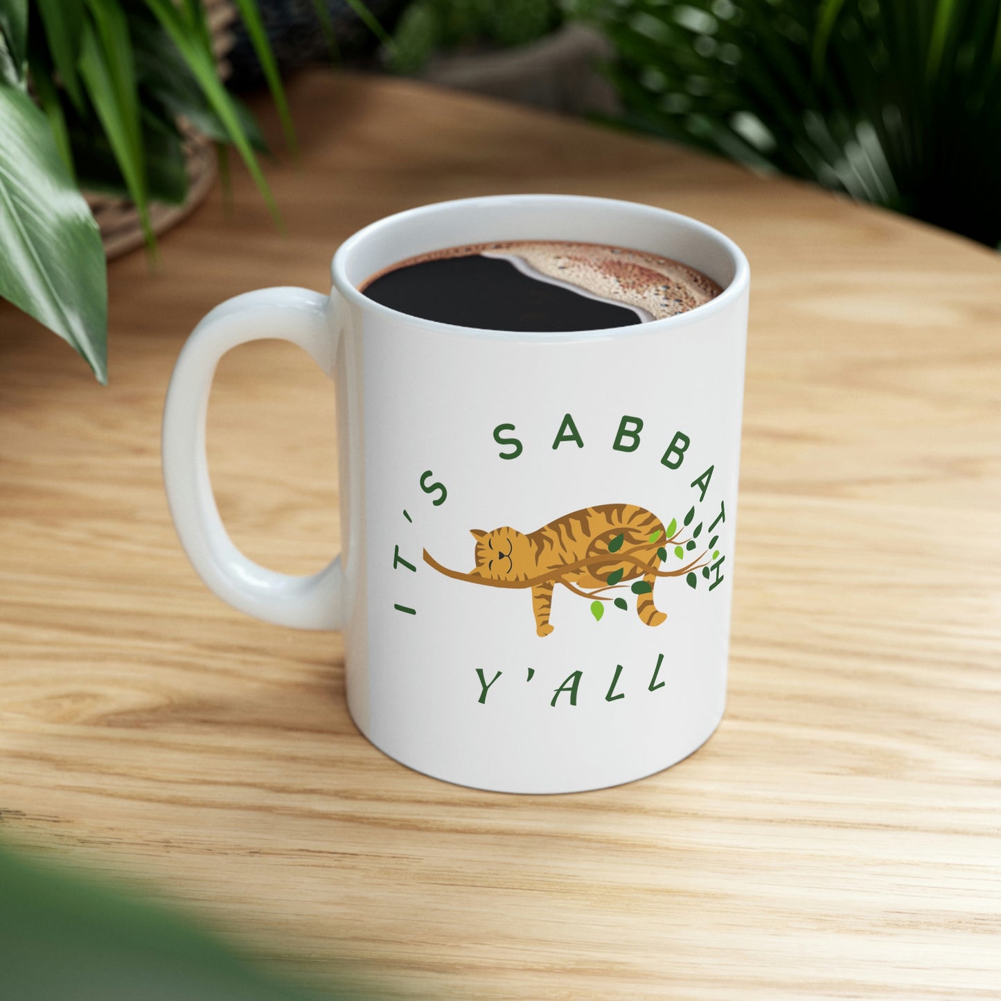 Christian Mug- It's Sabbath Y'all, Sabbath gift, Inspirational mug, cat lovers mug