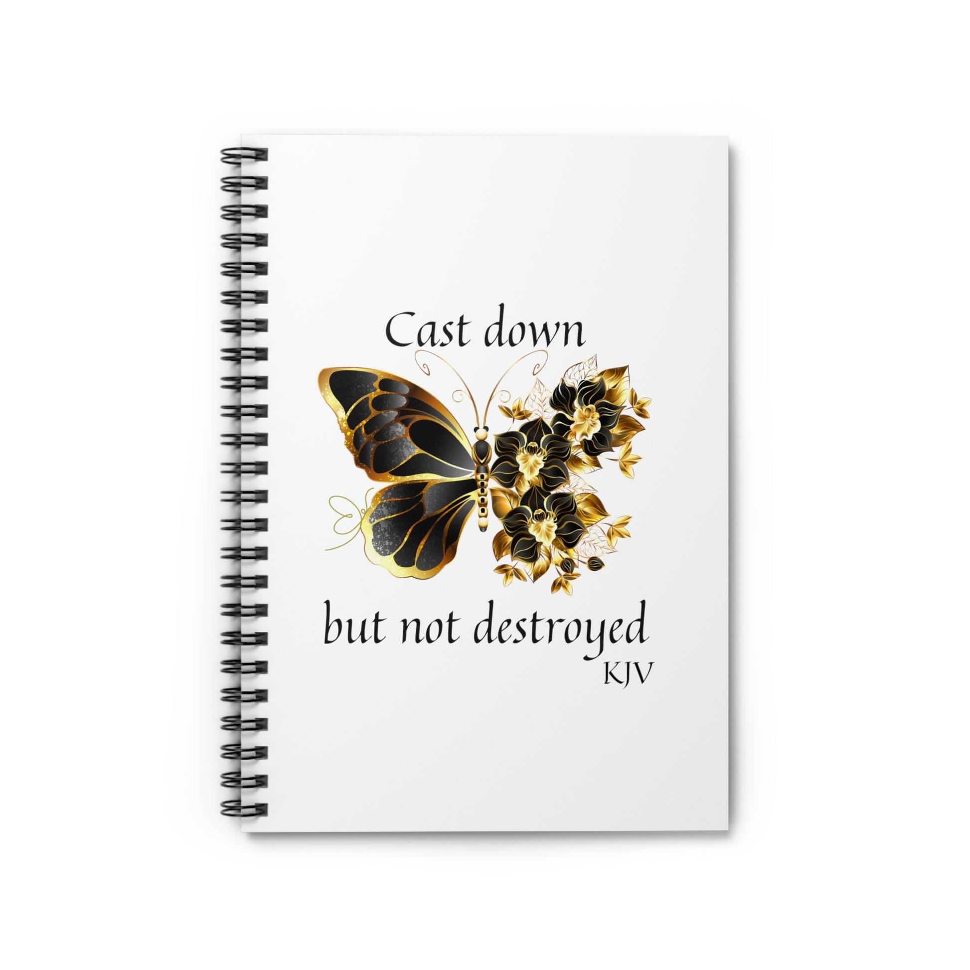 cute notebook that reads "Cast down but not destroyed" ***See Matching Tee, Tote, Mug and Mousepad, gift for depressed or downtrodden, Bible verse journal, Motivational journal for women, new Christian prayer dairy. Butterfly lovers journal. 