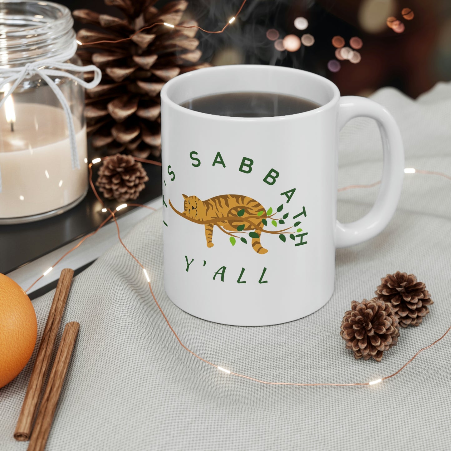 Christian Mug- It's Sabbath Y'all, Sabbath gift, Inspirational mug, cat lovers mug