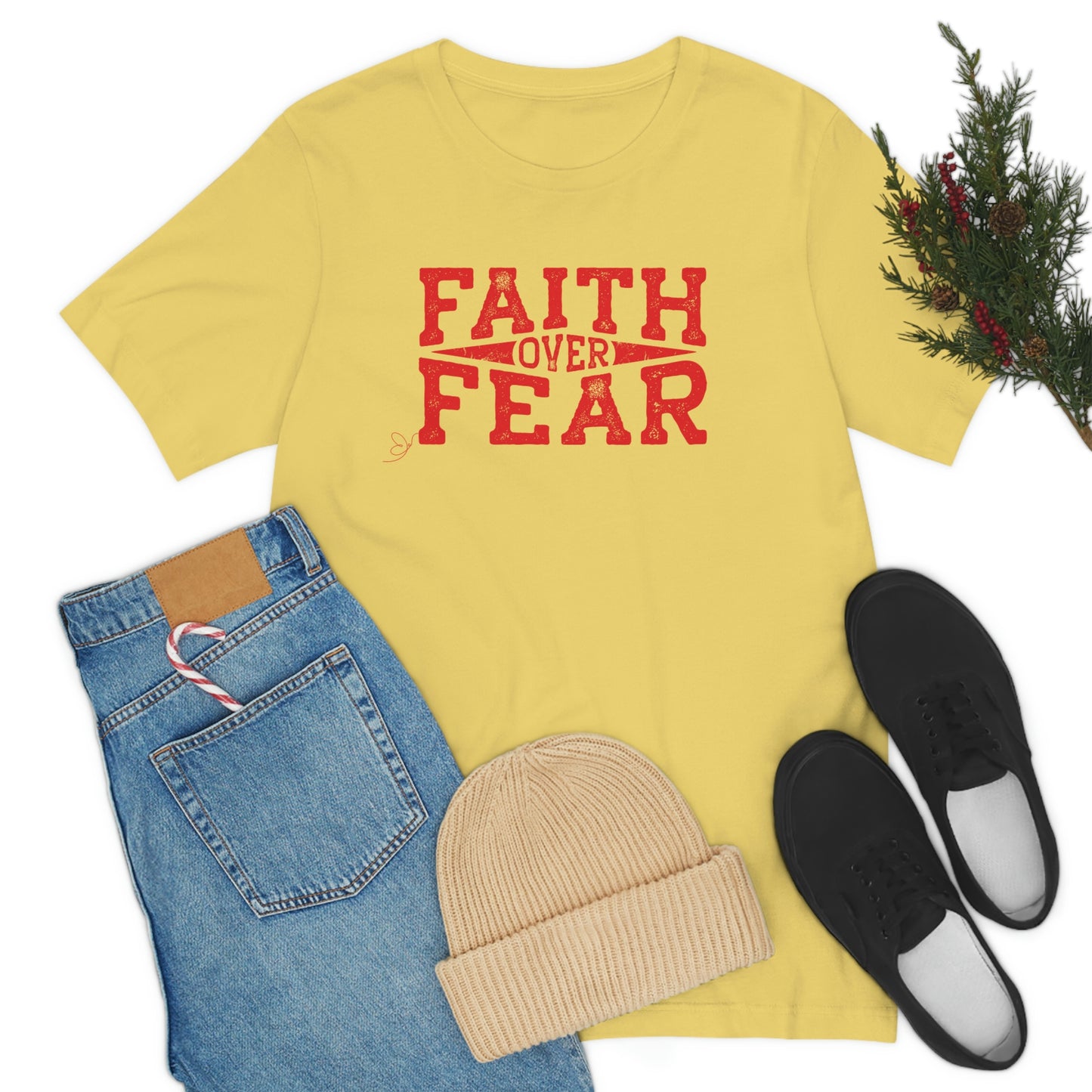 Faith over Fear (red) inspirational tshirt, Christian gift tee, motivational graphic tee, Bible tee, heart health tee