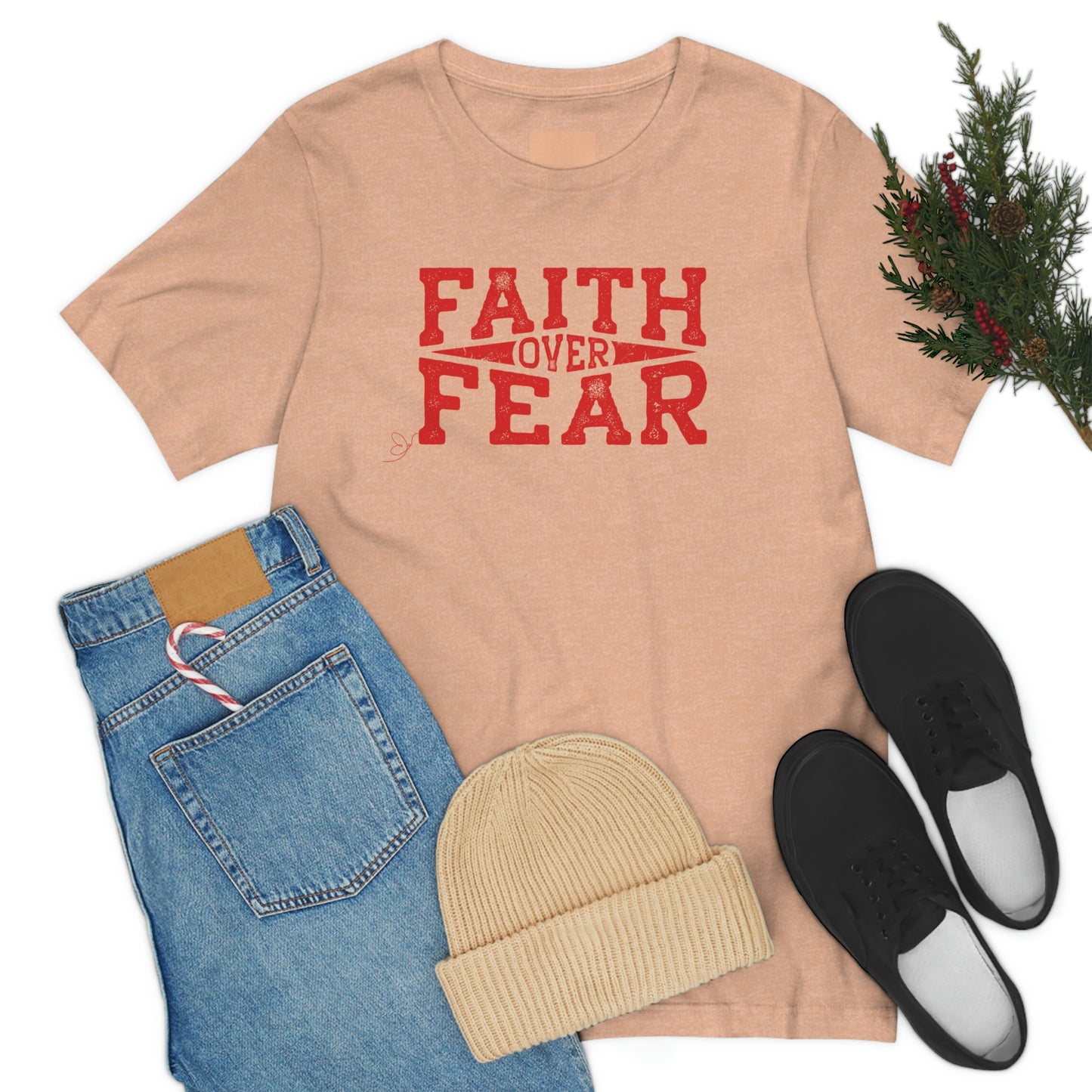 Faith over Fear (red) inspirational tshirt, Christian gift tee, motivational graphic tee, Bible tee, heart health tee