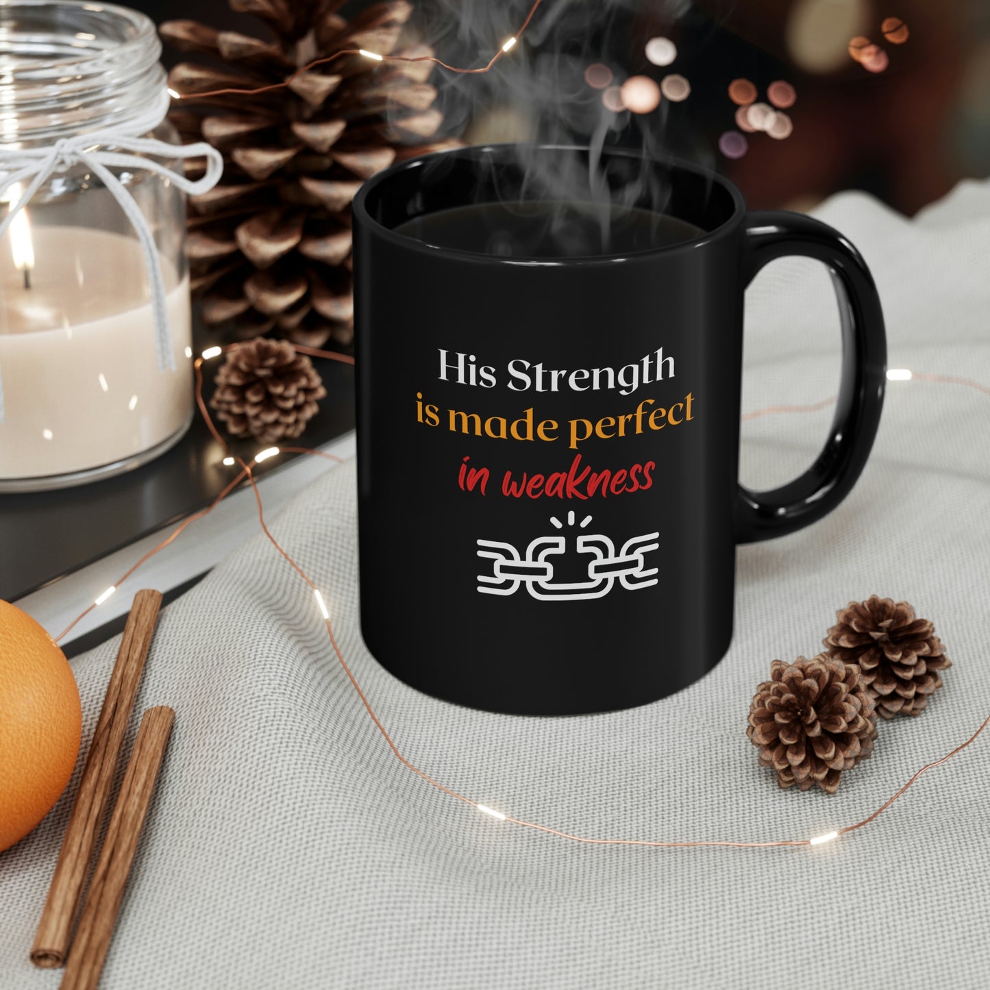 Christian Mug- His strength is made Perfect in Weakness-Bible quote mug, gift for students, Pastor ordination gift