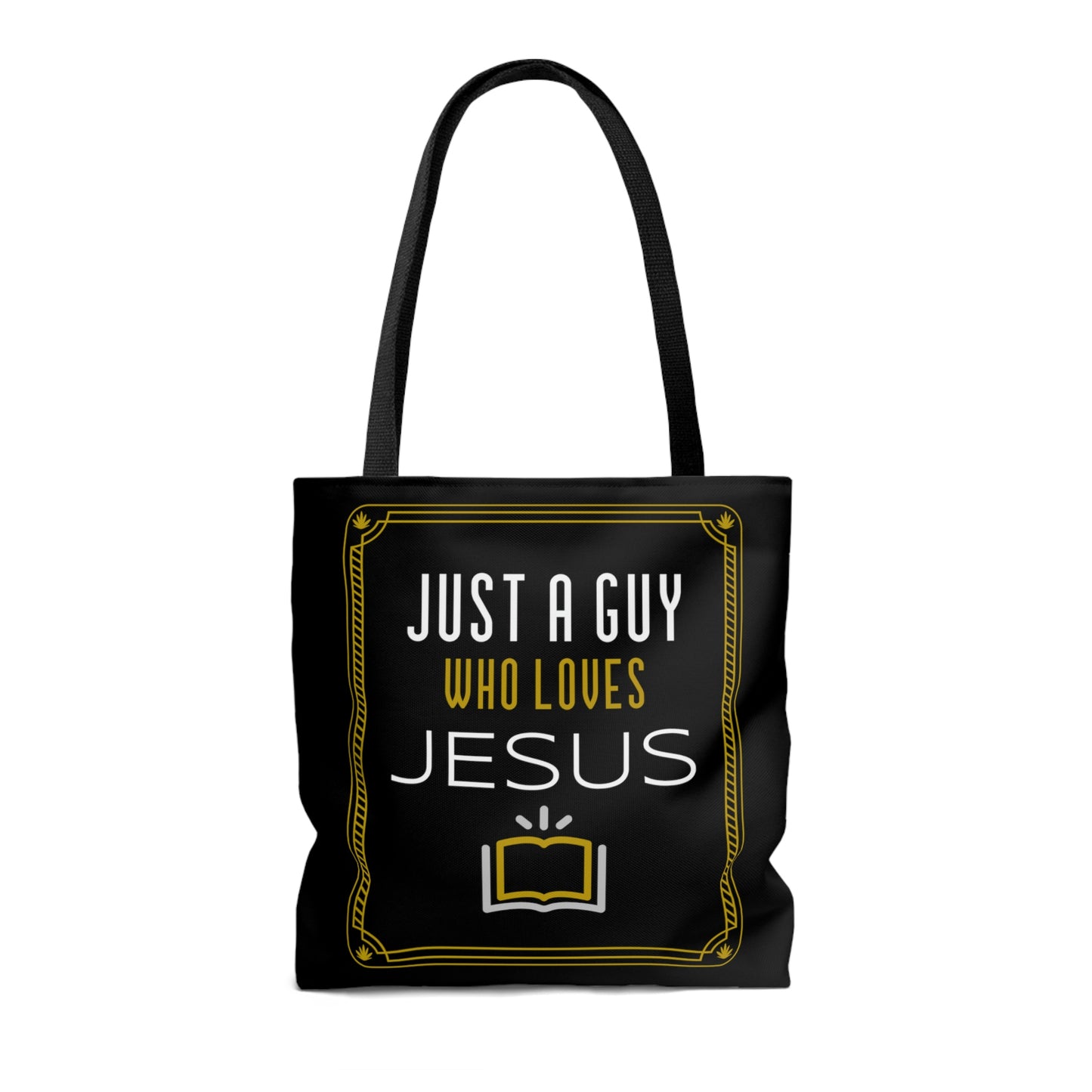 Religious Tote Bag -Just a guy who loves Jesus, Christian man's tote bag gift, Bible bag, gift for Dad, Pastor, Brother, Son, Church member, graduation