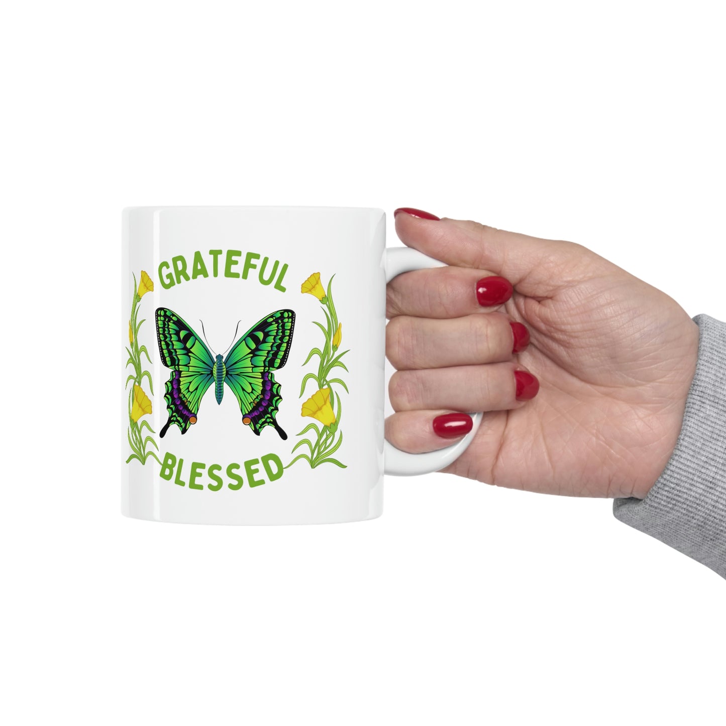 Christian Mug- Grateful Blessed, Scripture gift mug, Butterfly lovers mug, Grateful mug, Inspirational gift mug