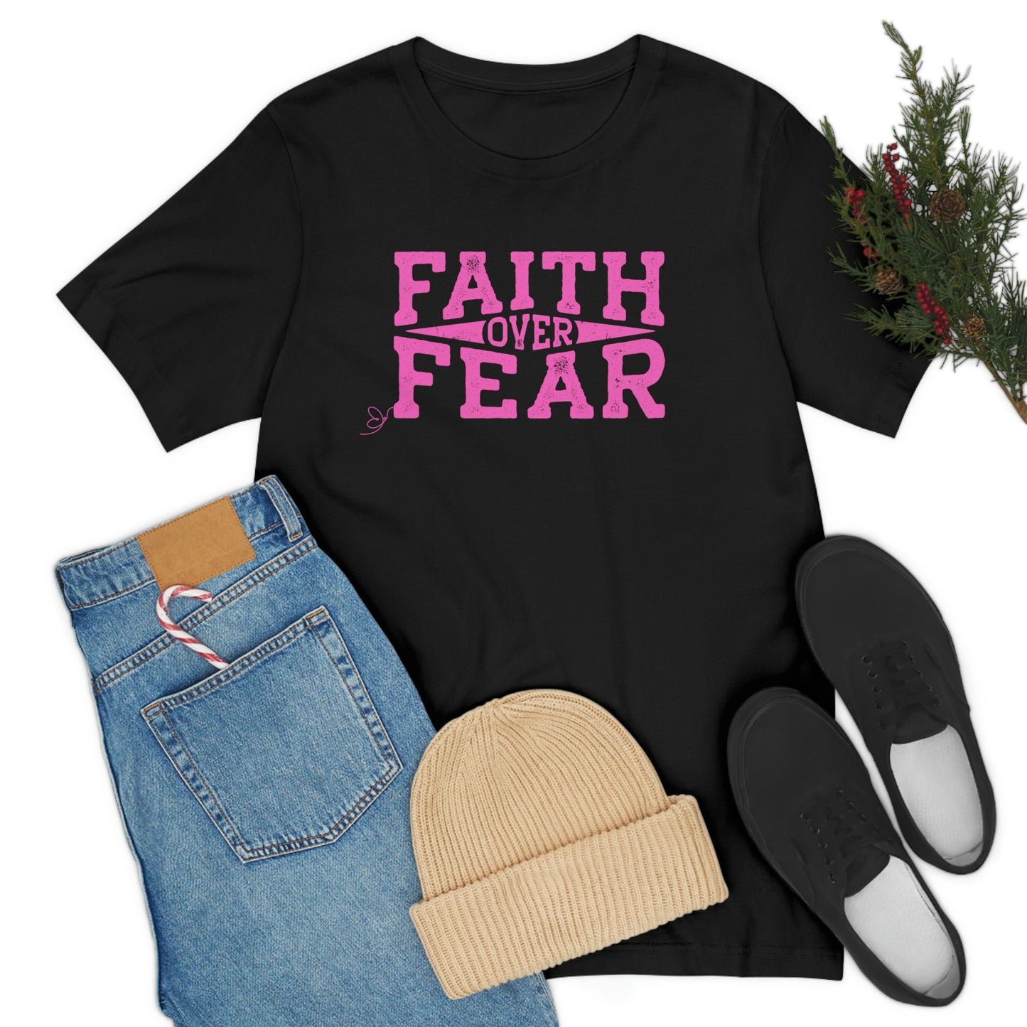 Faith over Fear (pink) Religious tshirt, teacher gift, gift for nurses, healthcare workers gift, Christian tee