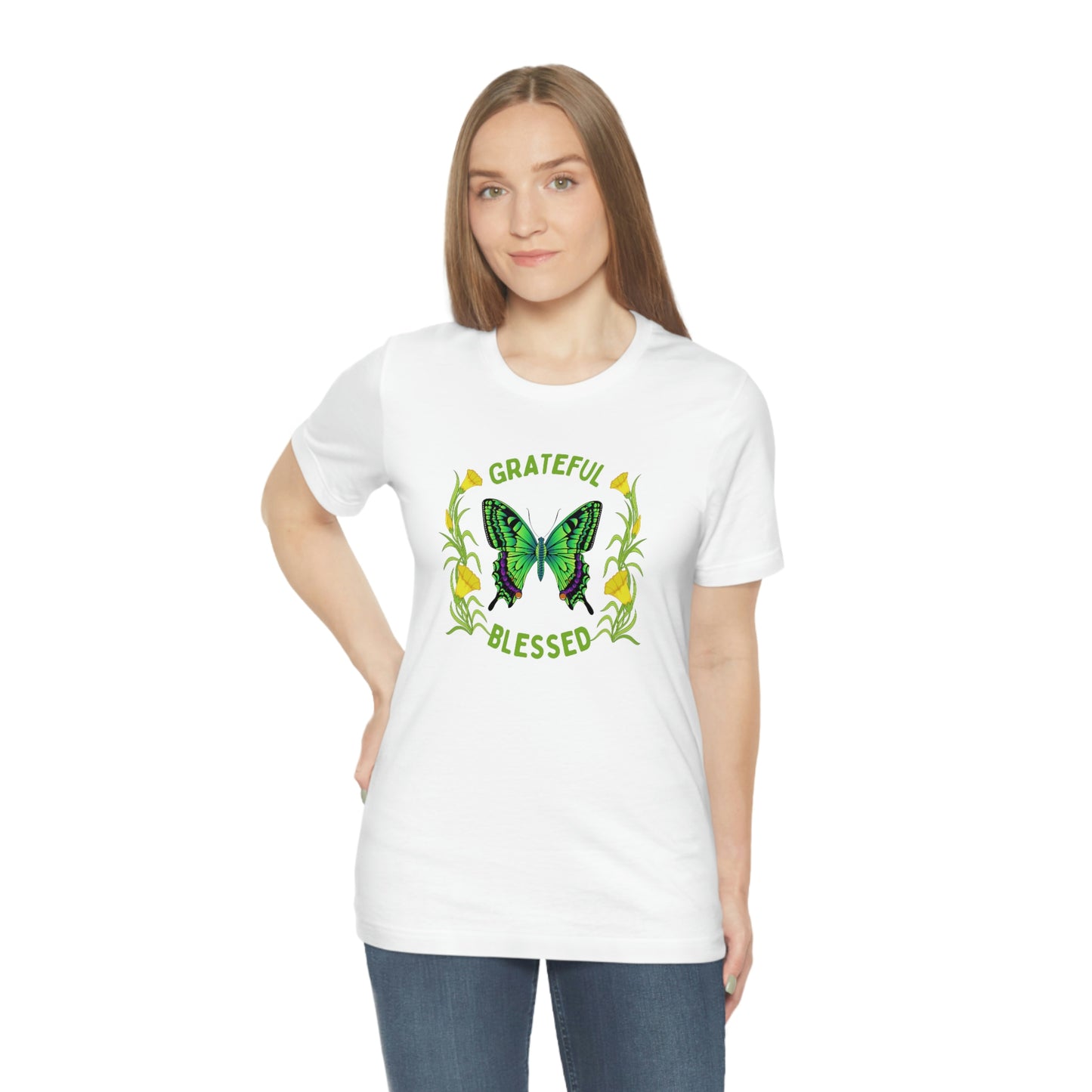 Grateful, Blessed-Christian women's butterfly tee, Bible gift, Inspirational t-shirt, gift for mom, motivational t-shirt