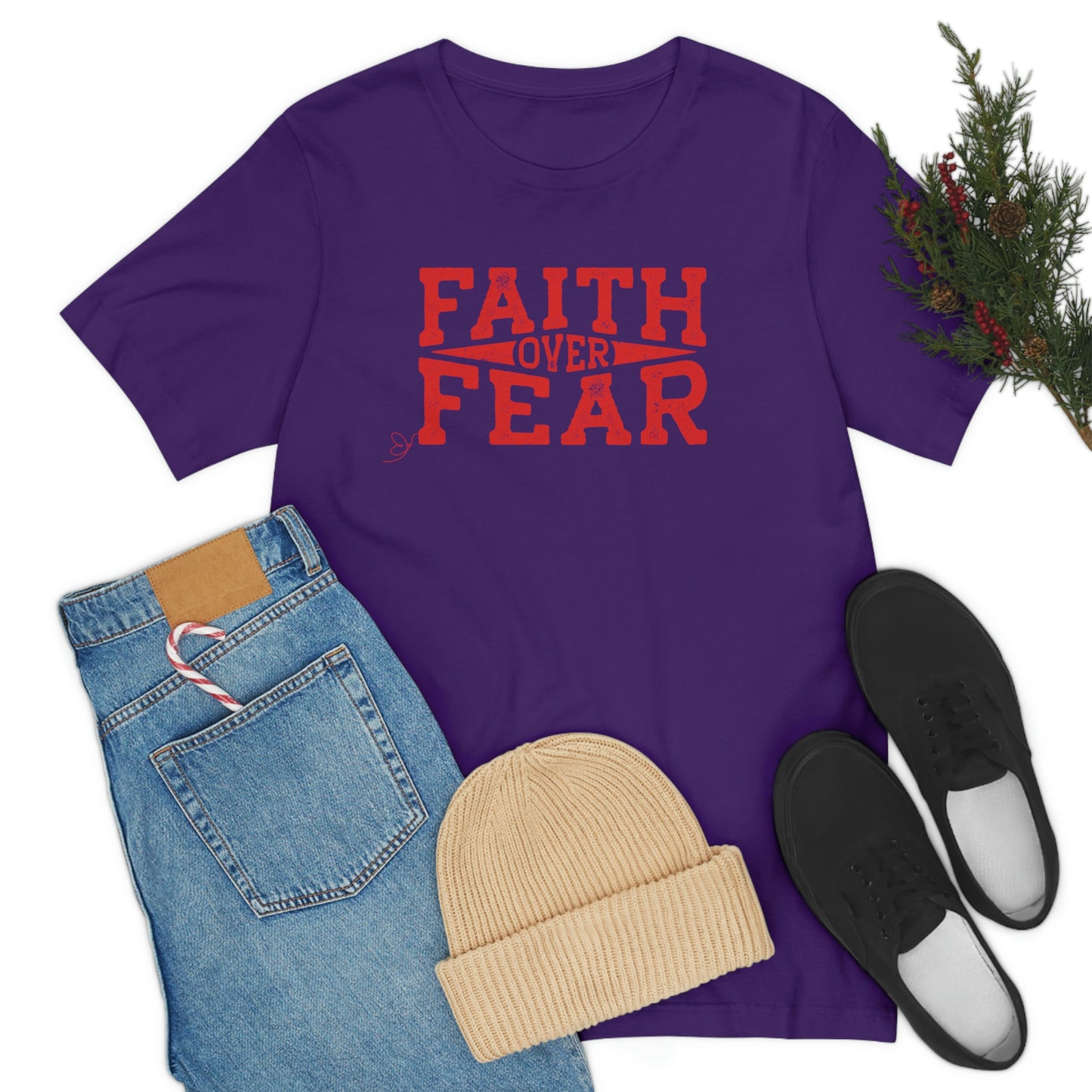 Faith over Fear (red) inspirational tshirt, Christian gift tee, motivational graphic tee, Bible tee, heart health tee