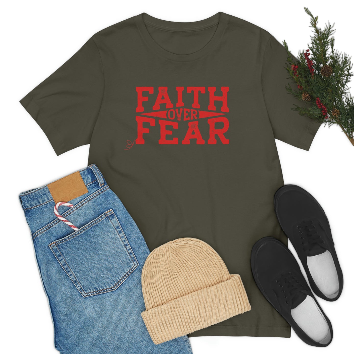 Faith over Fear (red) inspirational tshirt, Christian gift tee, motivational graphic tee, Bible tee, heart health tee