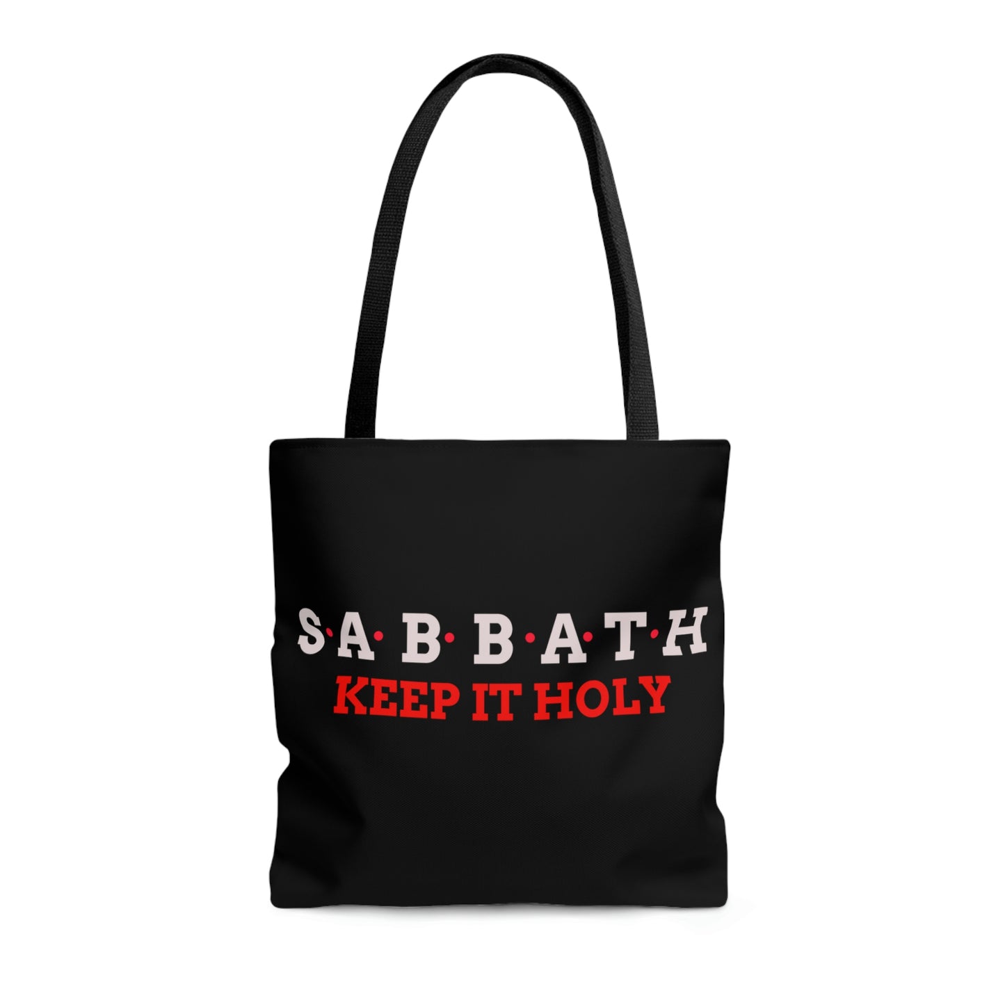 tote bag reads Sabbath keep it Holy, See Matching Tee, Mug and Notebook