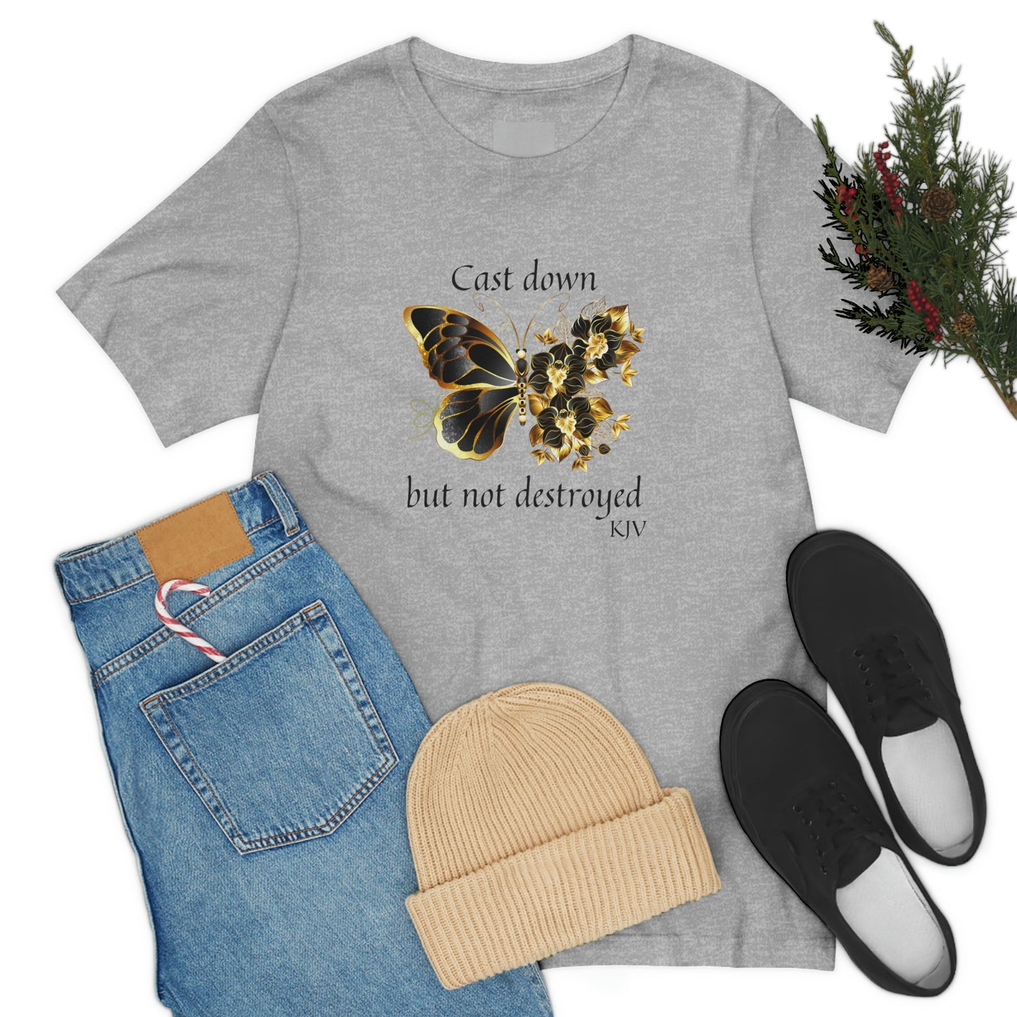 Cast down, but not Destroyed Christian women's tshirt , butterfly lovers tee, mental health tshirt, self love t-shirt, Bible gift, Jesus shirt, faith tee