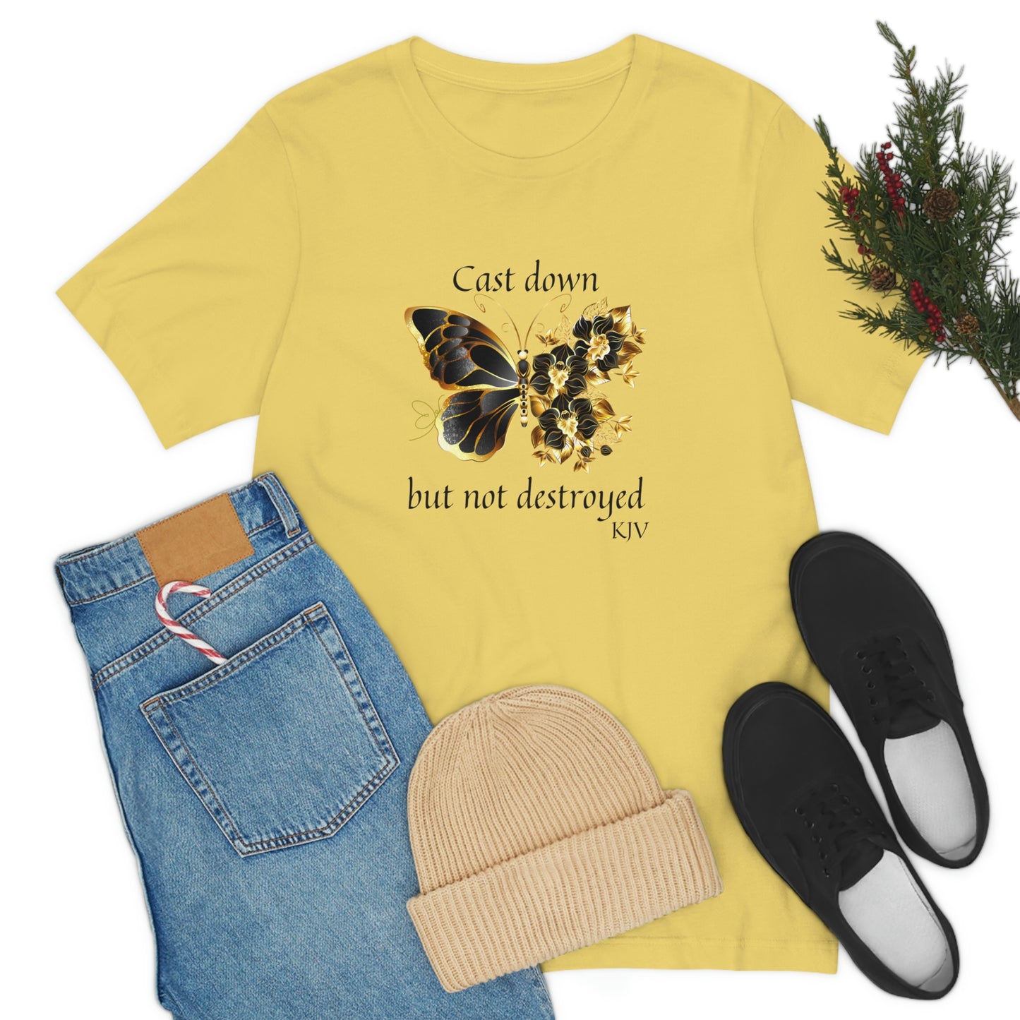 Cast down, but not Destroyed Christian women's tshirt , butterfly lovers tee, mental health tshirt, self love t-shirt, Bible gift, Jesus shirt, faith tee