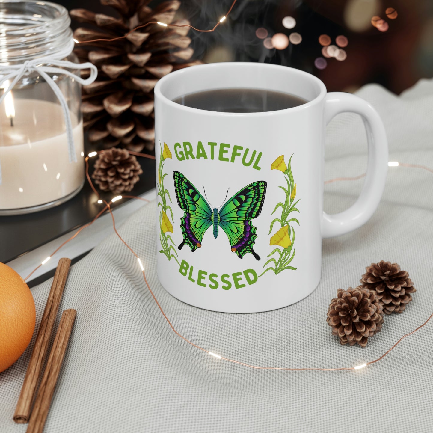 Christian Mug- Grateful Blessed, Scripture gift mug, Butterfly lovers mug, Grateful mug, Inspirational gift mug