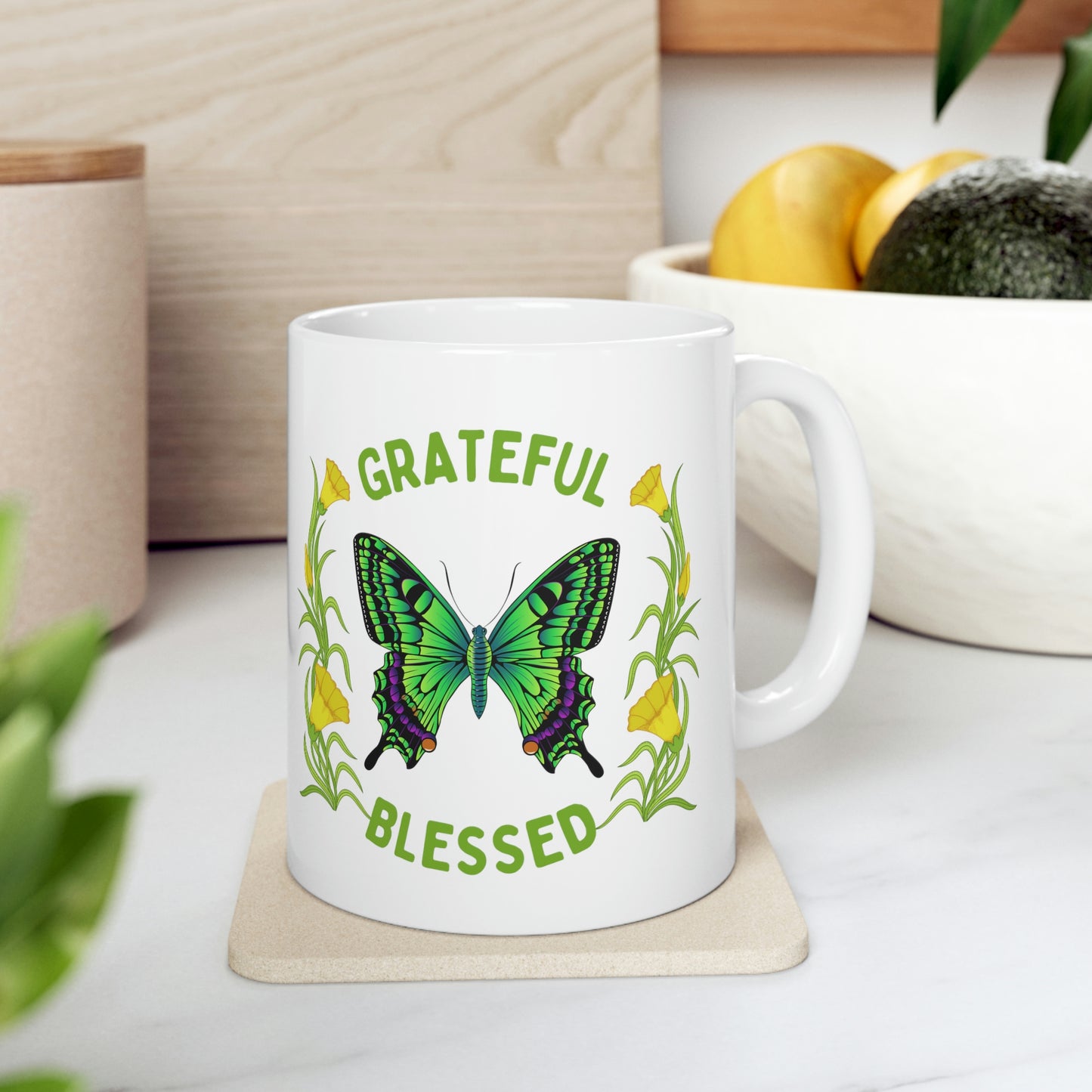 Christian Mug- Grateful Blessed, Scripture gift mug, Butterfly lovers mug, Grateful mug, Inspirational gift mug