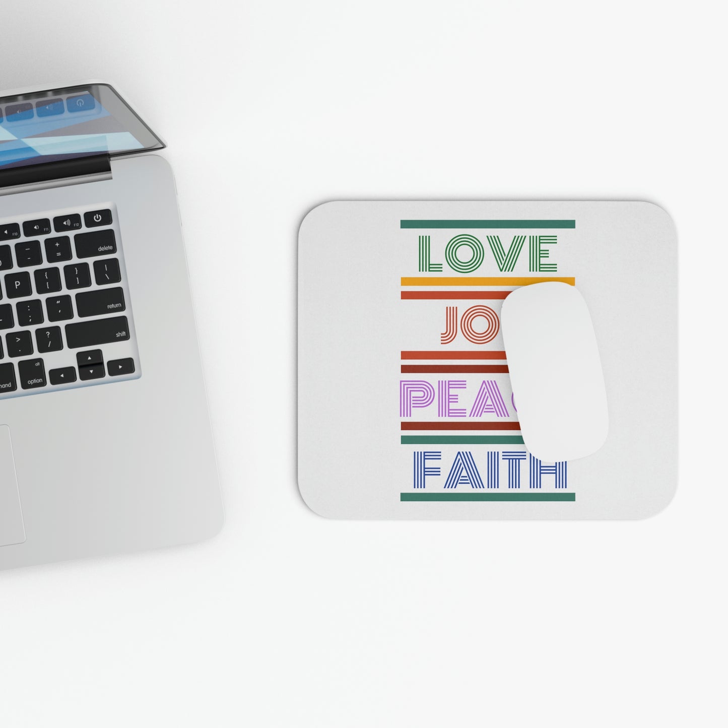 Religious Mouse Pad- Love Joy Peace Faith- Religious office decor, Inspirational desk pad, office gift