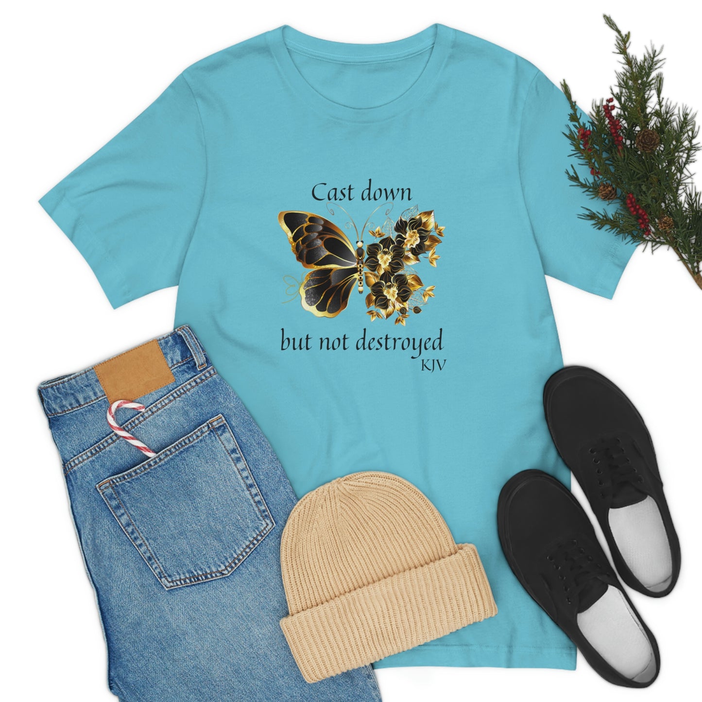 Cast down, but not Destroyed Christian women's tshirt , butterfly lovers tee, mental health tshirt, self love t-shirt, Bible gift, Jesus shirt, faith tee