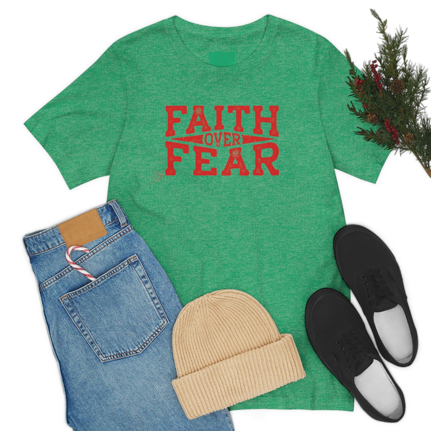 Faith over Fear (red) inspirational tshirt, Christian gift tee, motivational graphic tee, Bible tee, heart health tee