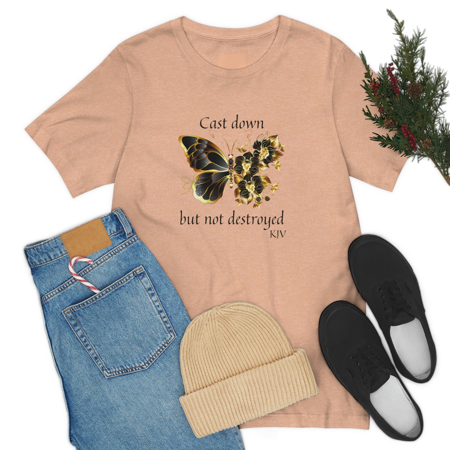 Cast down, but not Destroyed Christian women's tshirt , butterfly lovers tee, mental health tshirt, self love t-shirt, Bible gift, Jesus shirt, faith tee