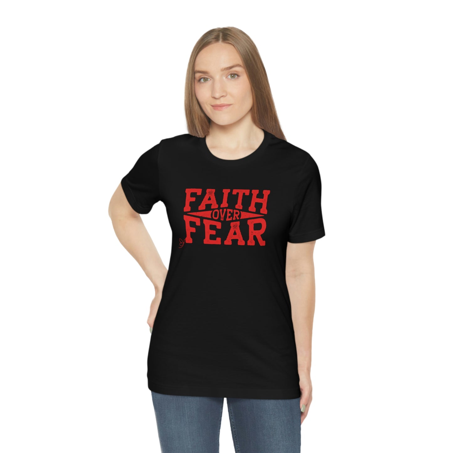 Faith over Fear (red) inspirational tshirt, Christian gift tee, motivational graphic tee, Bible tee, heart health tee