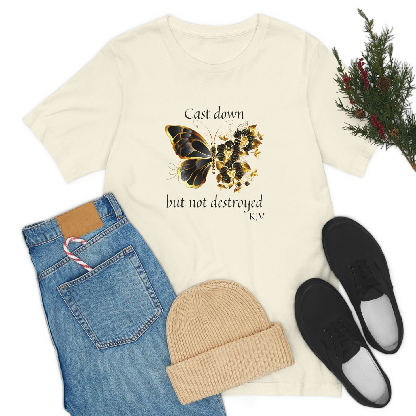 Cast down, but not Destroyed Christian women's tshirt , butterfly lovers tee, mental health tshirt, self love t-shirt, Bible gift, Jesus shirt, faith tee