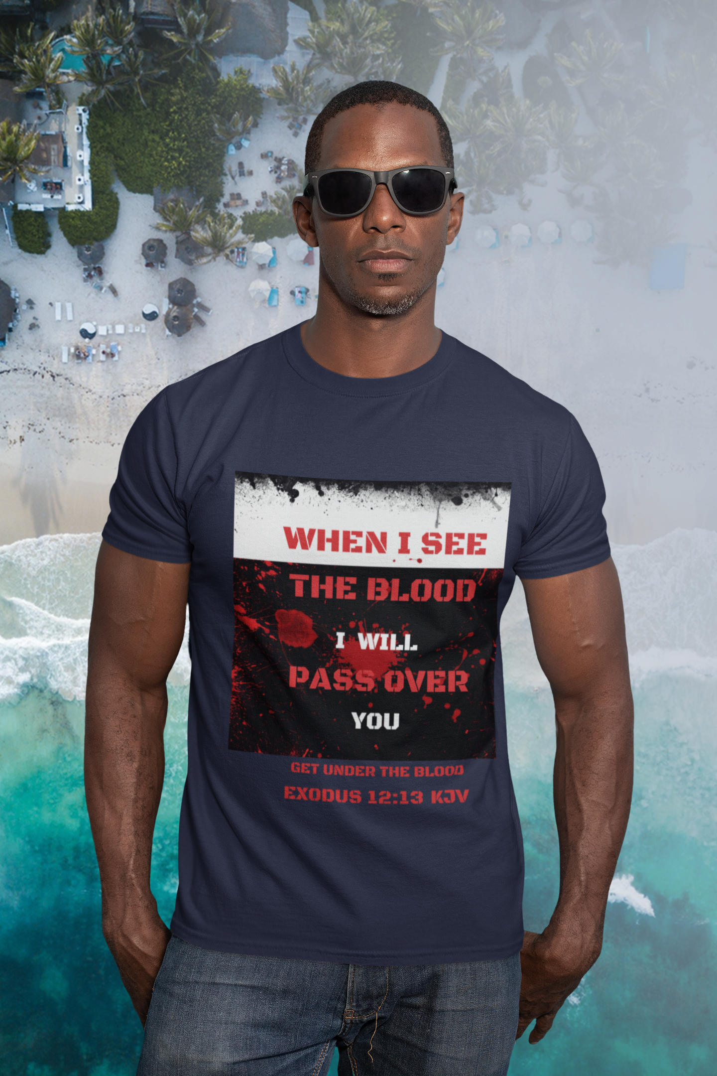 man wearing tee that reads-When I see the Blood- religious End Times tee, Passover tshirt, Jesus tshirt, Bible gift, Christian tshirt,***See Matching Mug, Tote, Mousepad and Notebook.