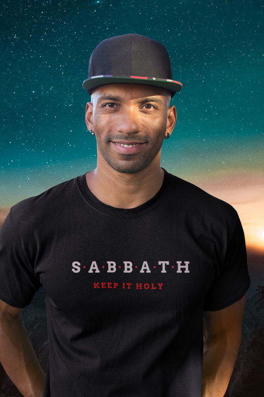 smiling man wearing hat and a tee that reads-Sabbath Keep it Holy- Christian Sabbath Keepers tee, Hebrew t-shirt, Israelite tee, 4th Commandment tshirt, Royal Law tshirt, religious gift, day of rest tshirt, family tee,***See Matching Tote and Mug,